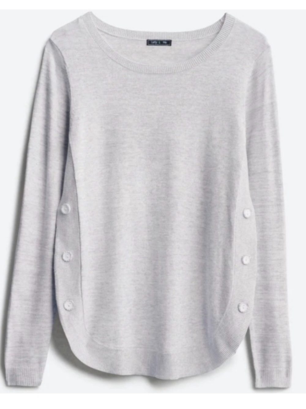 Light Gray Crewneck Sweater with Side Button Detail